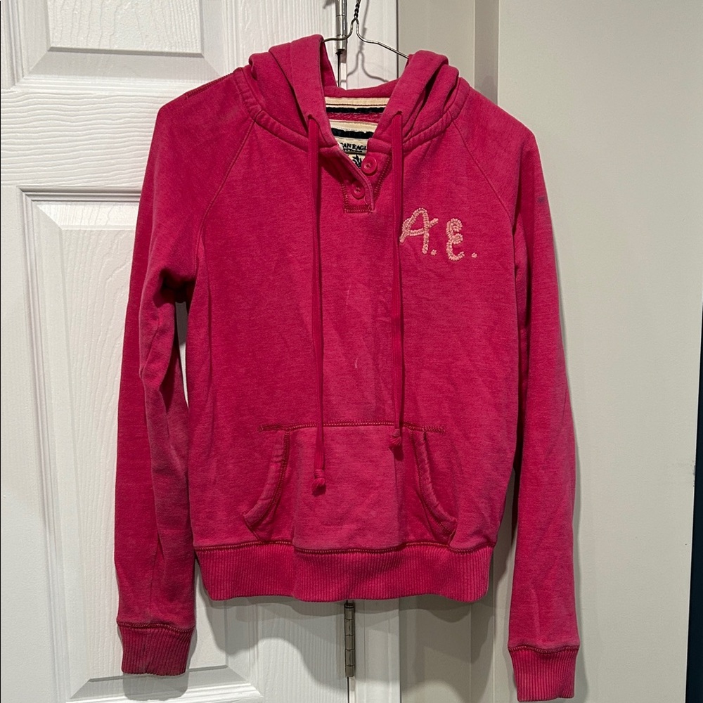 VINTAGE American Eagle Outfitters Pink Hoodie with Embroidered Logo